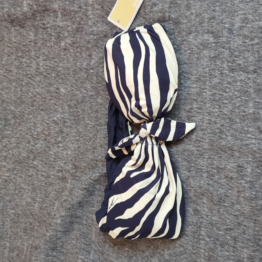 Michael Kors Reversible Tube Top Bikini Top, Navy Striped